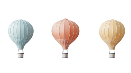 Elegant Pastel Hot Air Balloons Design Element for Travel Branding on white and transparent Background