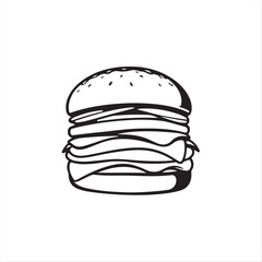 Fototapeta premium High-resolution stock photo A timeless and elegant, classic black and white vector silhouette of a burger against a clean white background. Commercial quality, professional aesthetic.eps