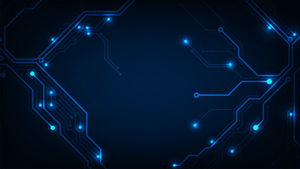 Technology circuit board blue innovation concept on dark background