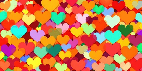 Abstract background with overlapping colorful hearts creating a vibrant and cheerful pattern that is ideal for themes of affection