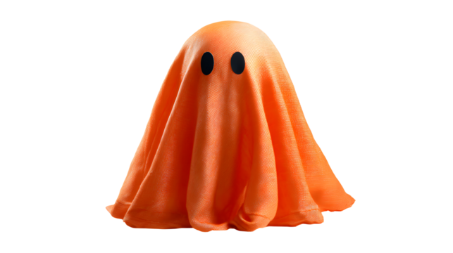 Cute cartoon orange ghost with black eyes