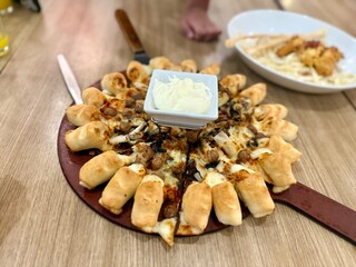 Delicious pizza on a baking sheet