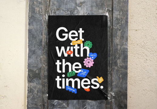 Urban Poster Mockup on Wall in Barcelona. PSD mockup template. PSD mockup.