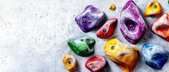 Colorful Holds on a Wall, Gym Environment, Close-Up View, Hobbies for Fitness Enthusiasts