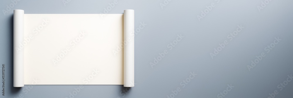 Poster minimalist blank scroll paper mockup on blue background with clean layout and copyspace for advertis