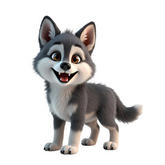Obraz premium Cartoon wolf standing with a smile on a transparent background isolated on transparent background