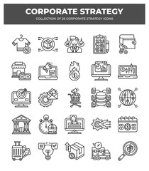 Collection of 25 Corporate Strategy Icons: Marketing. Finance. and E-commerce