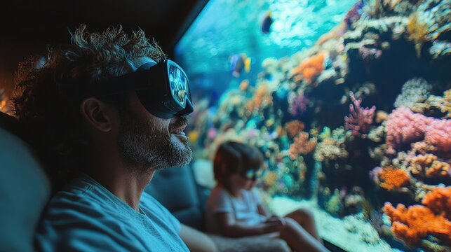 A family using AR to transform their living room into an underwater adventure 