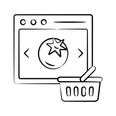 An editable icon of online grocery website designed in doodle style