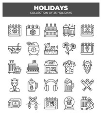 Collection of 25 Holidays. A Diverse Set of Festive Icons