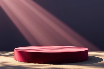Simple round podium set against a dark natural background, ideal for product presentations, elegant displays, and minimalistic design concepts with an organic atmosphere
