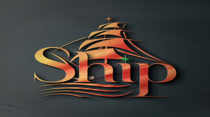 Elegant gold and orange ship logo design with stylized sailing v