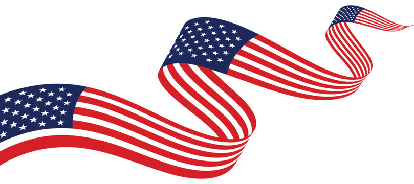 flowing american flag ribbon with stars and stripes design, symbolizing patriotism, freedom, and national pride, isolated on white