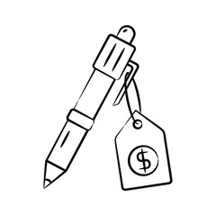 Ready to use hand drawn icon showing pen price tag