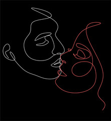 Abstract man and woman drawn one line vector illustration. Portrait, minimalist style. Modern continuous line art. Beauty salon.