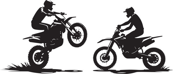 Fototapeta premium 2 Young man on sports motor bike performs tricks silhouette