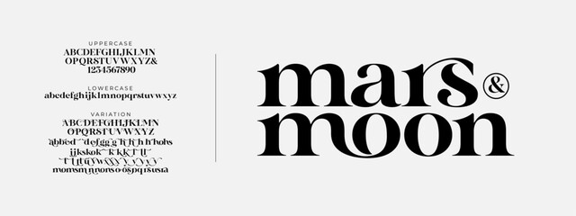 Naklejka na ściany i meble Elegant Font Uppercase Lowercase and Number. Classic Lettering Minimal Fashion Designs. Typography modern serif fonts regular decorative vintage concept. vector illustration