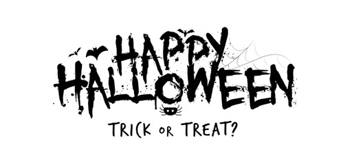 Halloween Font with Ink Splash Letters, Flying Bats, Spider and Web for Trick or Treat Lettering, October Logo, Horror Party Print, Kids Craft Design, and Fun Holiday Headlines. Vector Illustration. © artyway