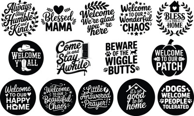 Fototapeta premium Silhouette Typography Quote T-Shirt – Funny, Inspirational, Farmhouse & Home Decor Sayings – Dog Lover, Mama Life, Welcome, Wine & Chaos Quote Tees – Rustic Minimalist Family Gift Shirts