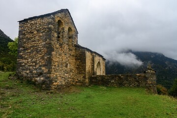 Fototapeta premium Small rural Romanesque church of San Miguel de Sercue - Huesca
