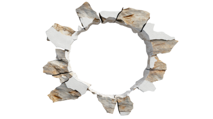 Stone circle frame with cracked texture ideal for design projects and presentations on white and transparent Background