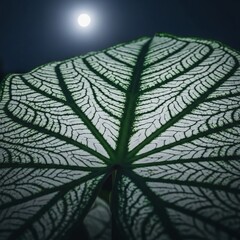 Moonlit Caladium Leaves at Night