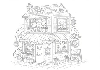 Obraz premium Cute bunny café for coloring