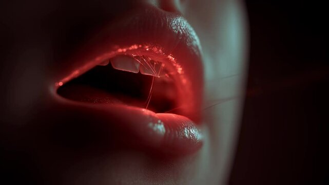 Medical visualization highlighting a laser frenectomy procedure, severing the frenulum beneath the tongue to improve tongue mobility and address potential speech or feeding difficulties