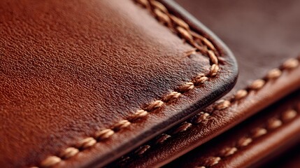 Intricate Close-Up of a Brown Leather Wallet with Fine Craftsmanship and Luxurious Stitching in a Fashionable Setting