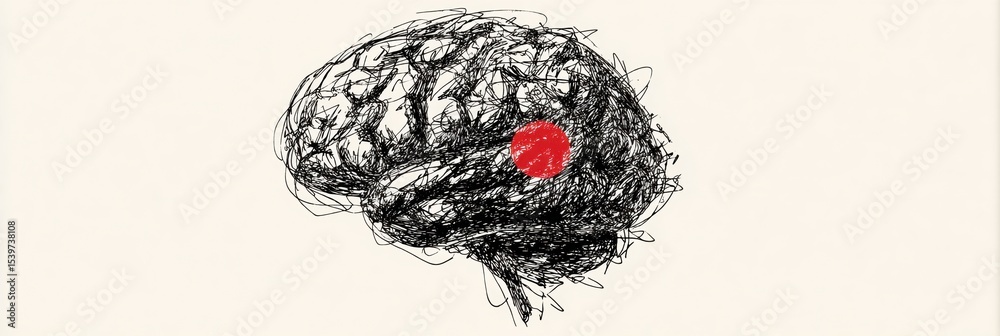 Aufkleber Scribbled Sketch of a Brain With a Bright Red Center, Open for Messaging in an Artistic and Creative Style