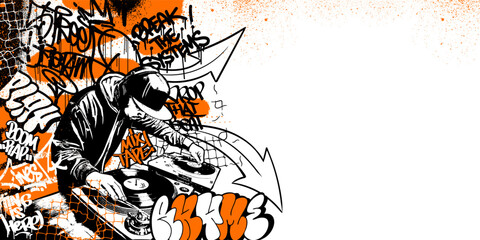 Graffiti background vector with throw-up, tagging hand-drawn, spray paint effect, drips style. Illustration Street art graffiti urban theme for prints, banners, and wall art.