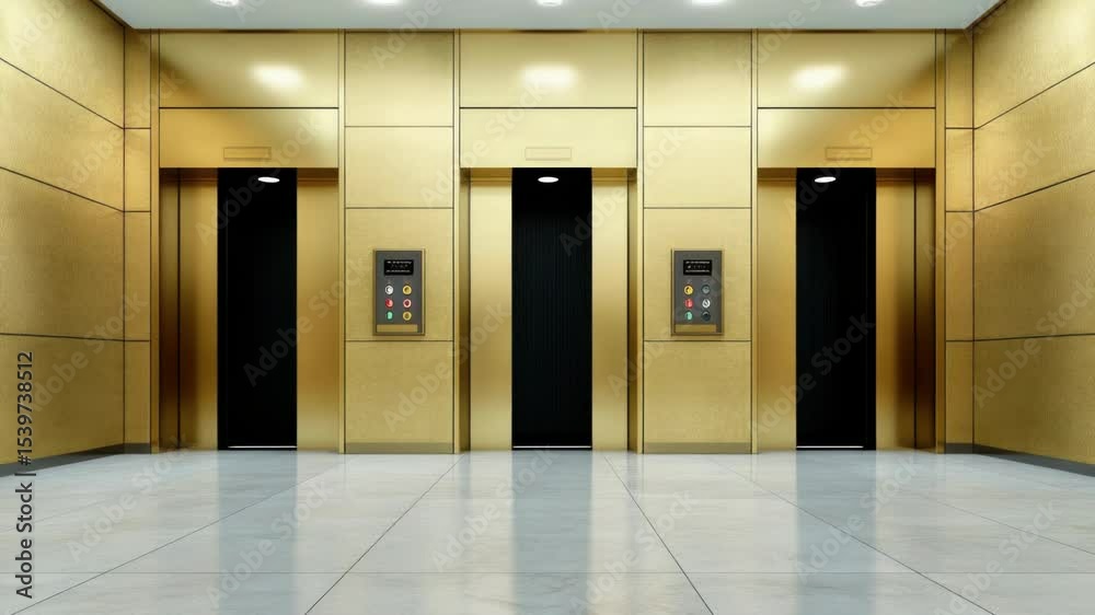 Aufkleber two elevators in a modern building with a stylish tiled floor