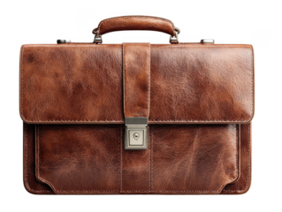 Brown leather briefcase isolated on transparent background