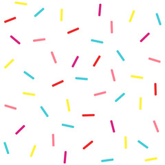 Donut sprinkles confetti retro sweet candy background. Cute dessert decoration colorful sprinkle elements. Birthday, party
