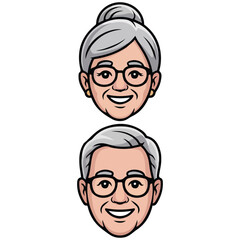 grandparents face doodle isolated vector on white