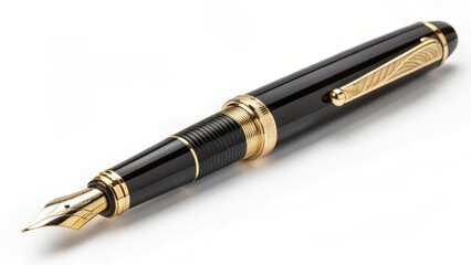 Fototapeta premium Elegant Black and Gold Fountain Pen Closeup showcasing luxury writing instrument details