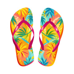 Vector illustration of colorful flip-flops with tropical patterns on white background