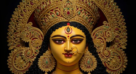 Close-Up Portrait of Maa Durga&rsquo;s Face with Dramatic Lighting