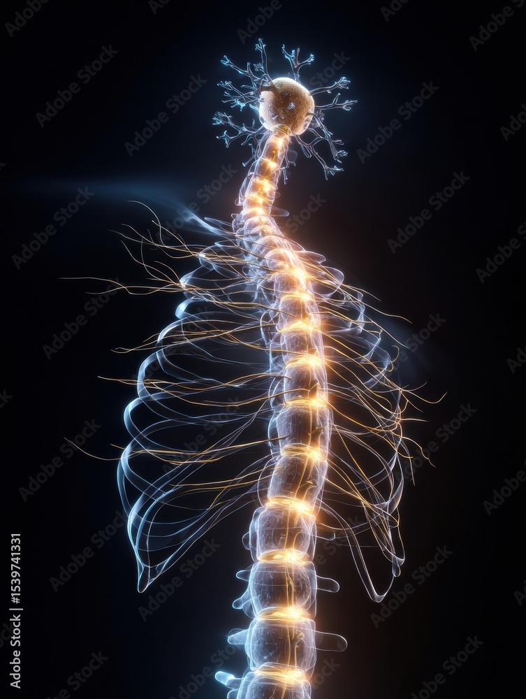 Aufkleber Nervous System Visualization Showcasing Glowing Nerve Pathways Under Pressure With a Neutral Right Side Representation