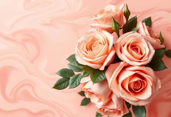 Peach rose bouquet wedding invitation template with fluid floral background,  love,  graphic