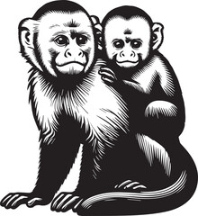 Capuchin Monkey Simple Black and White Vector Illustration