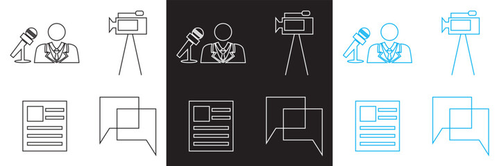 Journalism icon . Vector for Microphone, journalist,  reporter,  interview, newspaper etc. isolated on white and black background. Vector illustration. EPS 10