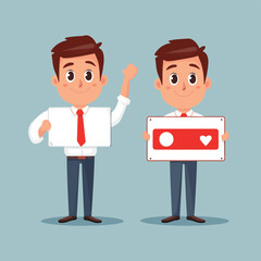 Businessman holding signboard, Positive and negative signs.true, false,do, don't.flat vector cartoon character illustration