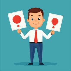 Businessman holding signboard, Positive and negative signs.true, false,do, don't.flat vector cartoon character illustration