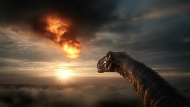 Cretaceous impact event: meteorite collision, ancient catastrophe, extinction boundary, fossil record, geological layer, dinosaur demise, stratigraphic shift, Mesozoic finale, biosphere collapse