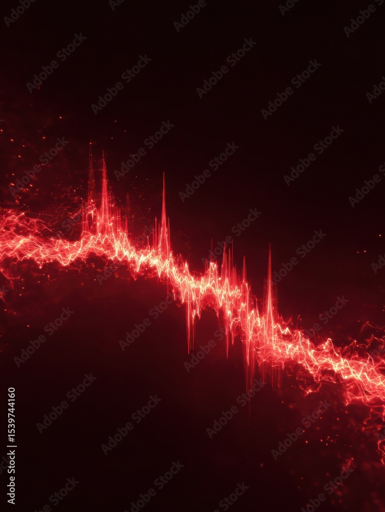 Poster Red Pulse Wave Exhibiting Jagged Fluctuations With Blank Space for Text Layout