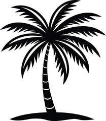 Obraz premium Black and white silhouette of a tropical palm tree on an island