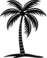 Monochrome Palm Tree Silhouette on a Small Island of Tropical Paradise