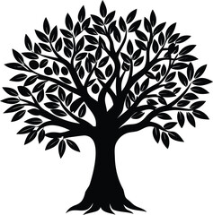 Obraz premium Silhouette of a flourishing fruit tree filled with leaves and fruit