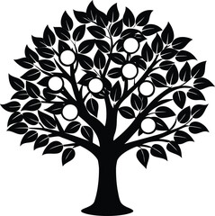 Obraz premium Black silhouette of a tree bearing fruit on a white background